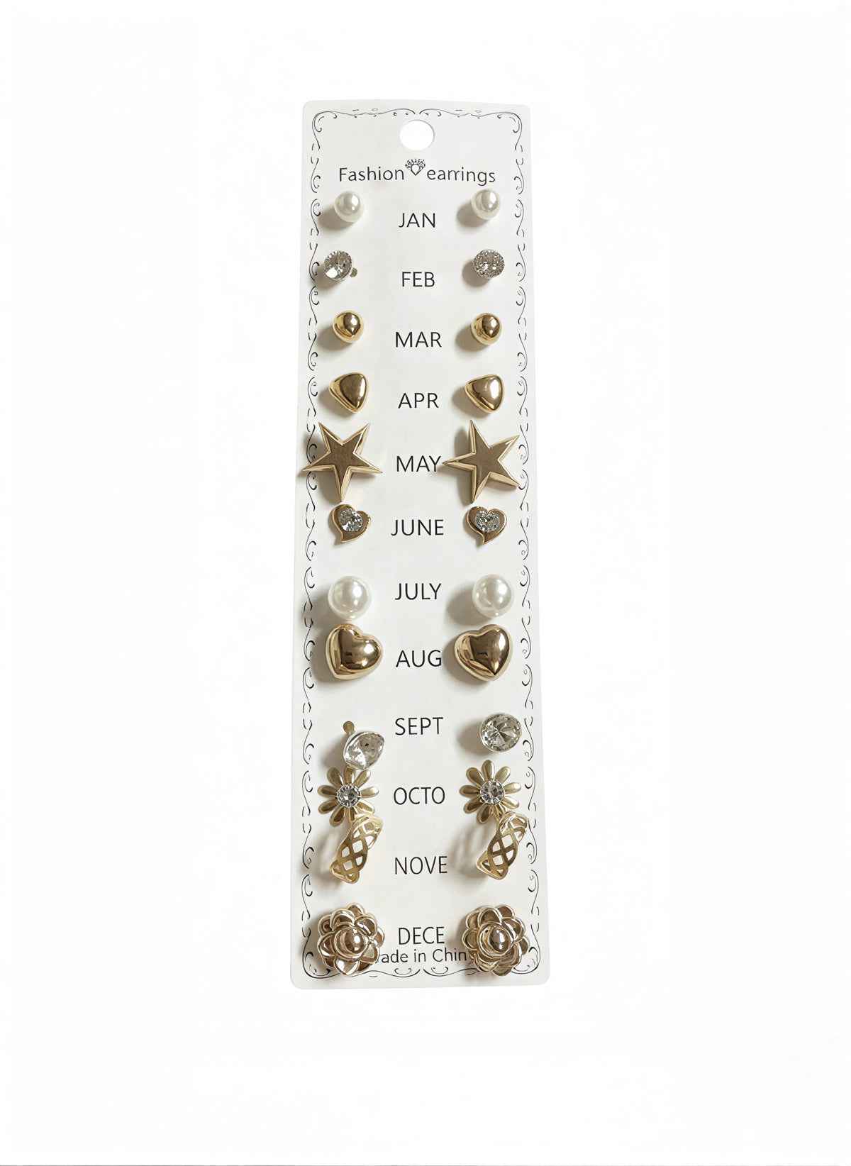 Gold Plated Stud Earrings Combo for Women – 12 Pairs Multipack | Pearl, Heart, Star, Crystal Daily Wear Earrings Set for Girls & Women | Fashion Jewellery