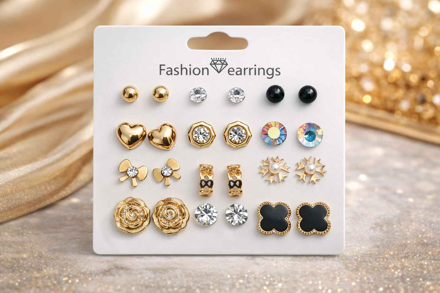 12 Pairs Gold Plated Stud Earrings Combo Set for Women – Trendy Daily Wear Fashion Jewellery Collection