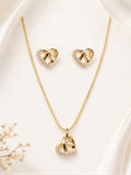 Gold plated heart pendant necklace with matching earrings set for women