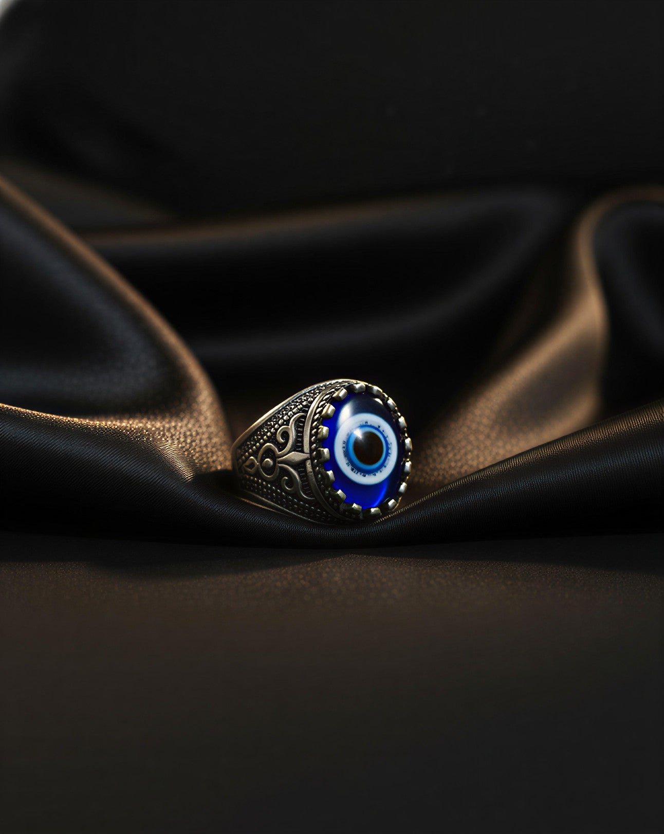 Premium Oxidised Evil Eye Ring for Men & Women | Black & Silver Evil Eye Finger Ring | Adjustable Free Size | Lifetime Colour Warranty - VAYNORA JEWELS
