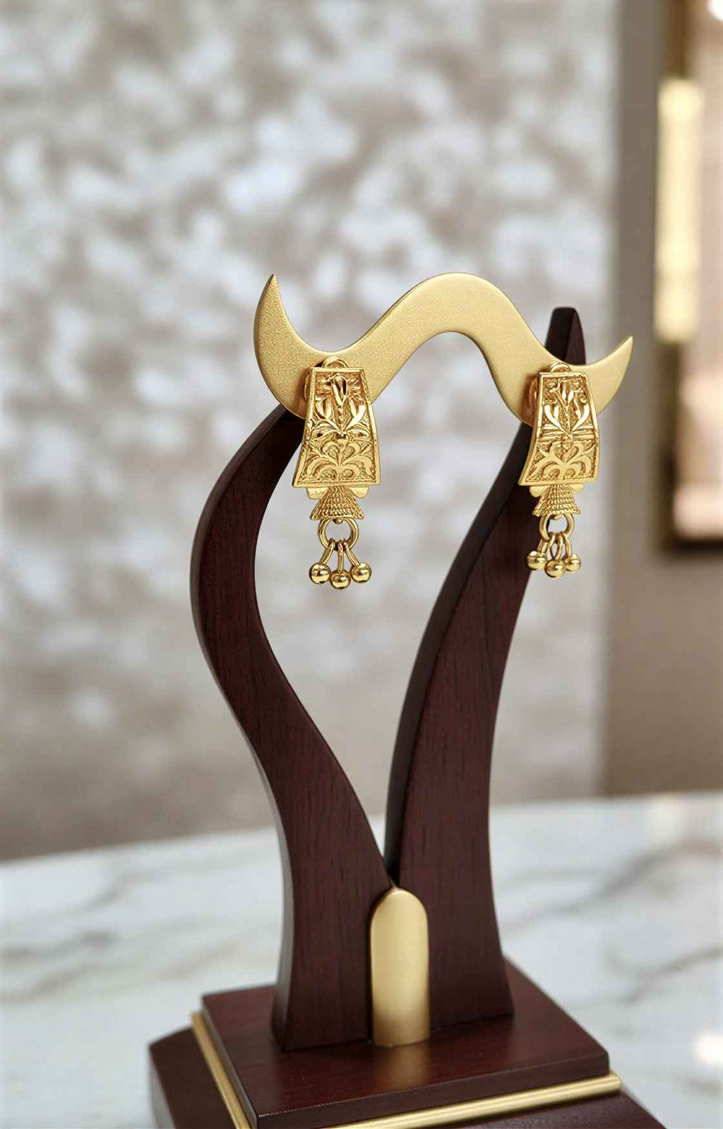 Gold Plated Traditional Floral Drop Earrings for Women – Lightweight Ethnic Jewellery with Ghungroo