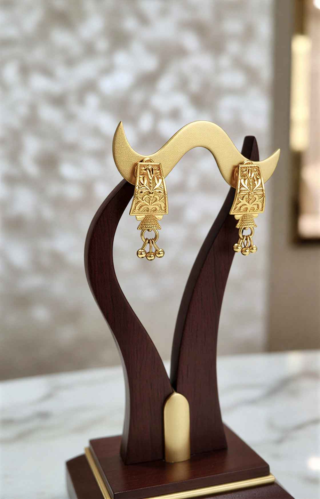 Gold Plated Traditional Floral Drop Earrings for Women – Lightweight Ethnic Jewellery with Ghungroo