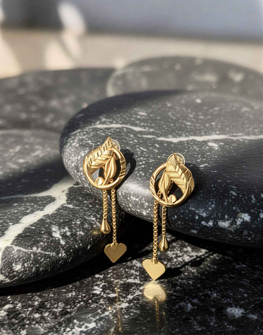 Gold Plated Leaf Drop Earrings for Women – Lightweight Floral Chain Dangle Jewellery