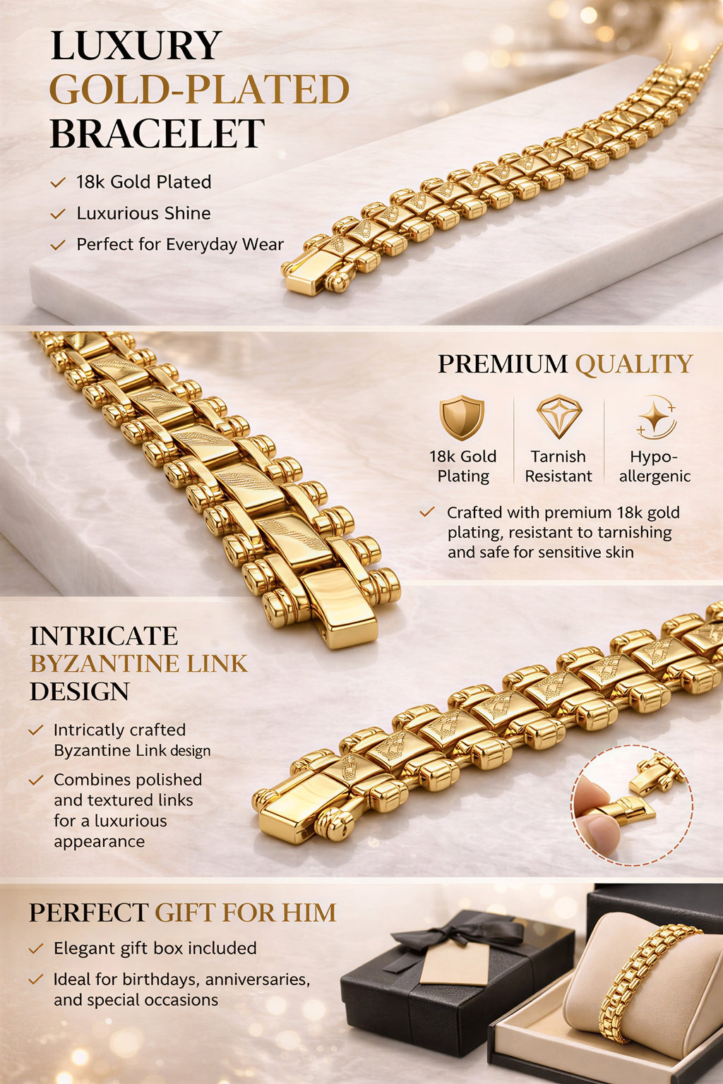 byzantine chain bracelet men durable fashion jewellery