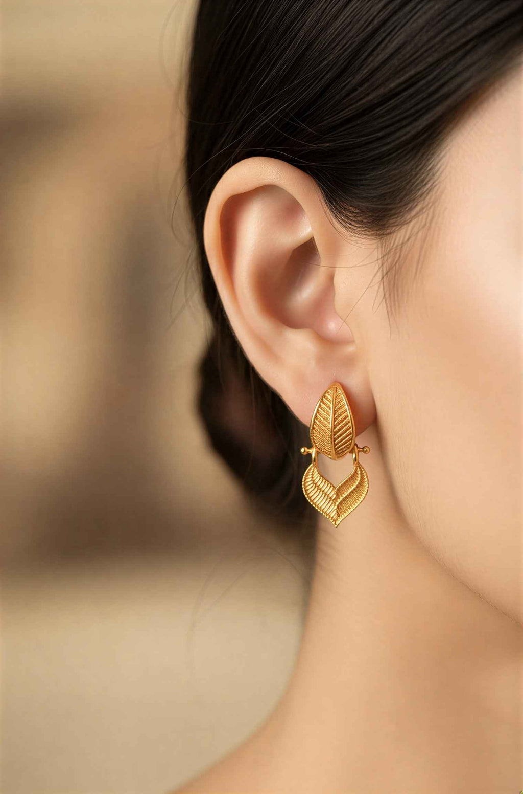Gold Plated Leaf Drop Earrings – Lightweight Statement Party Wear Jewellery for Women