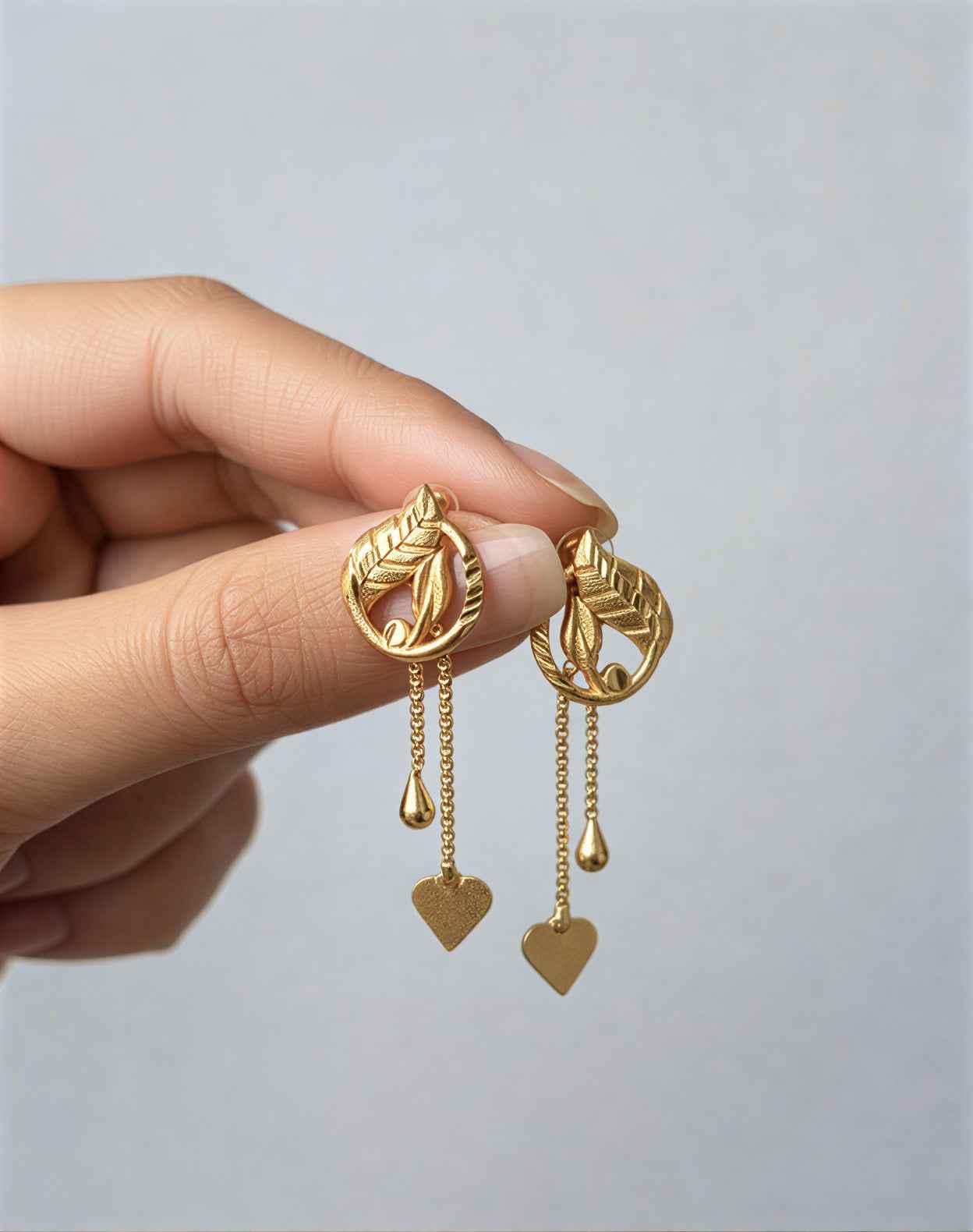 Gold Plated Leaf Drop Earrings for Women – Lightweight Floral Chain Dangle Jewellery