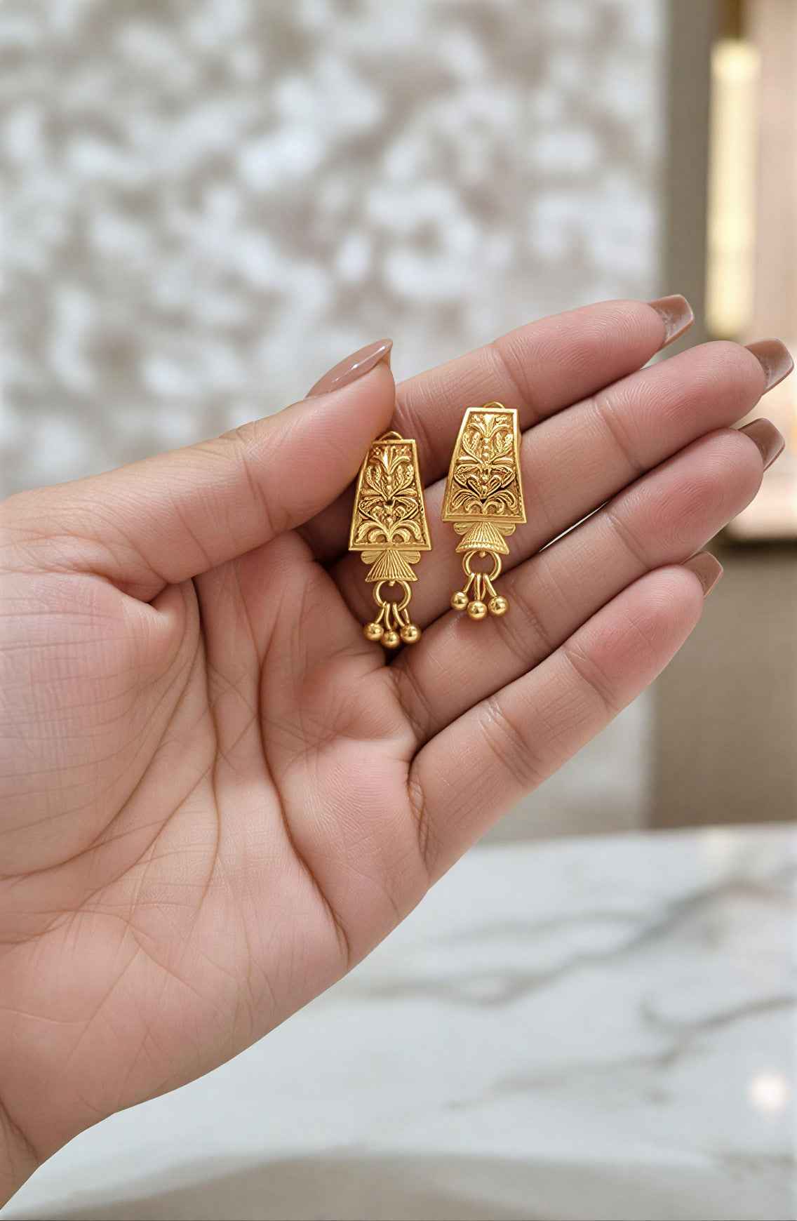 Gold Plated Traditional Floral Drop Earrings for Women – Lightweight Ethnic Jewellery with Ghungroo