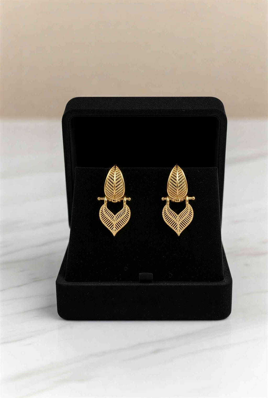 Gold Plated Leaf Drop Earrings – Lightweight Statement Party Wear Jewellery for Women