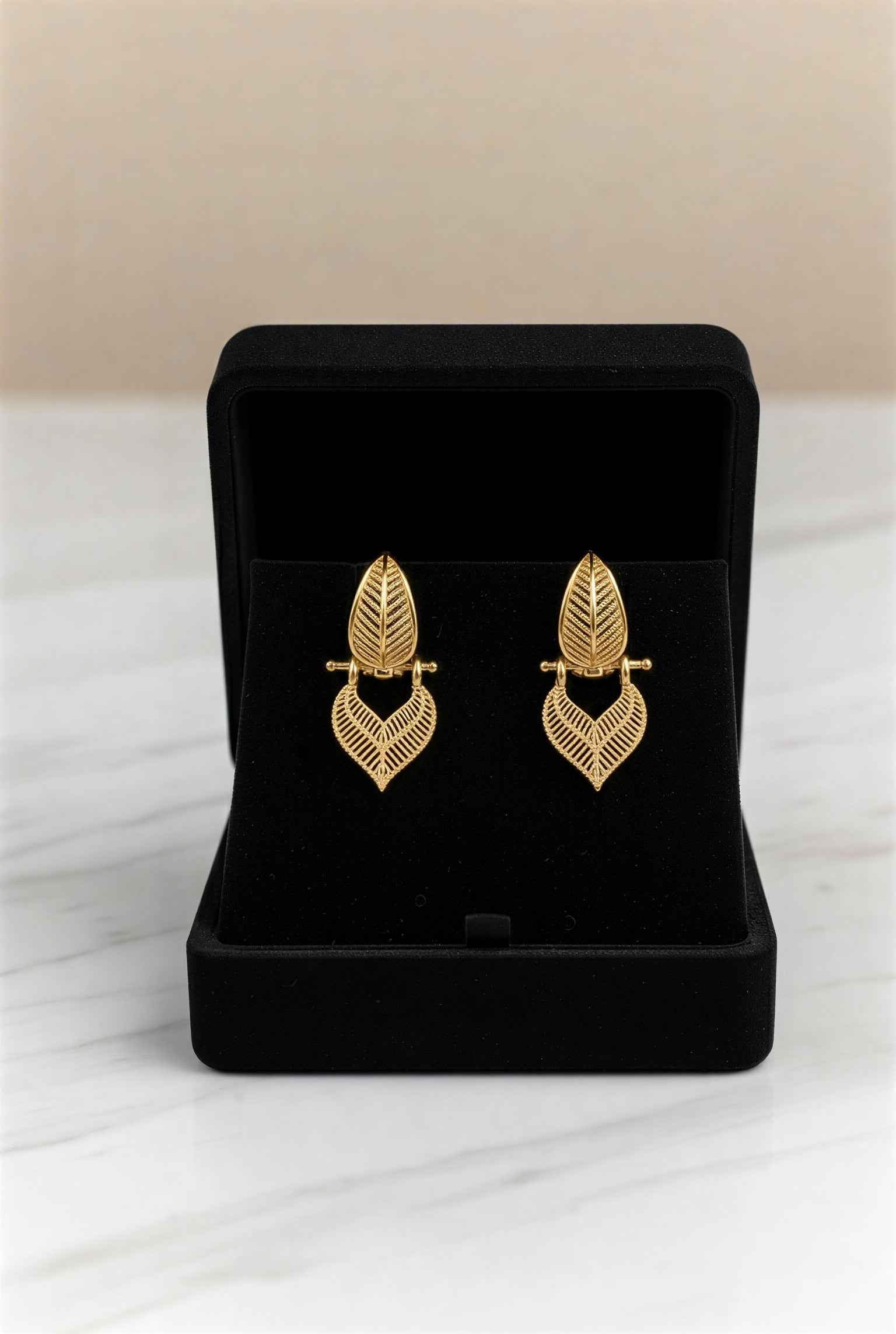 Gold Plated Leaf Drop Earrings – Lightweight Statement Party Wear Jewellery for Women