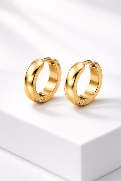 18k gold plated mens huggie hoop earrings pair front view
