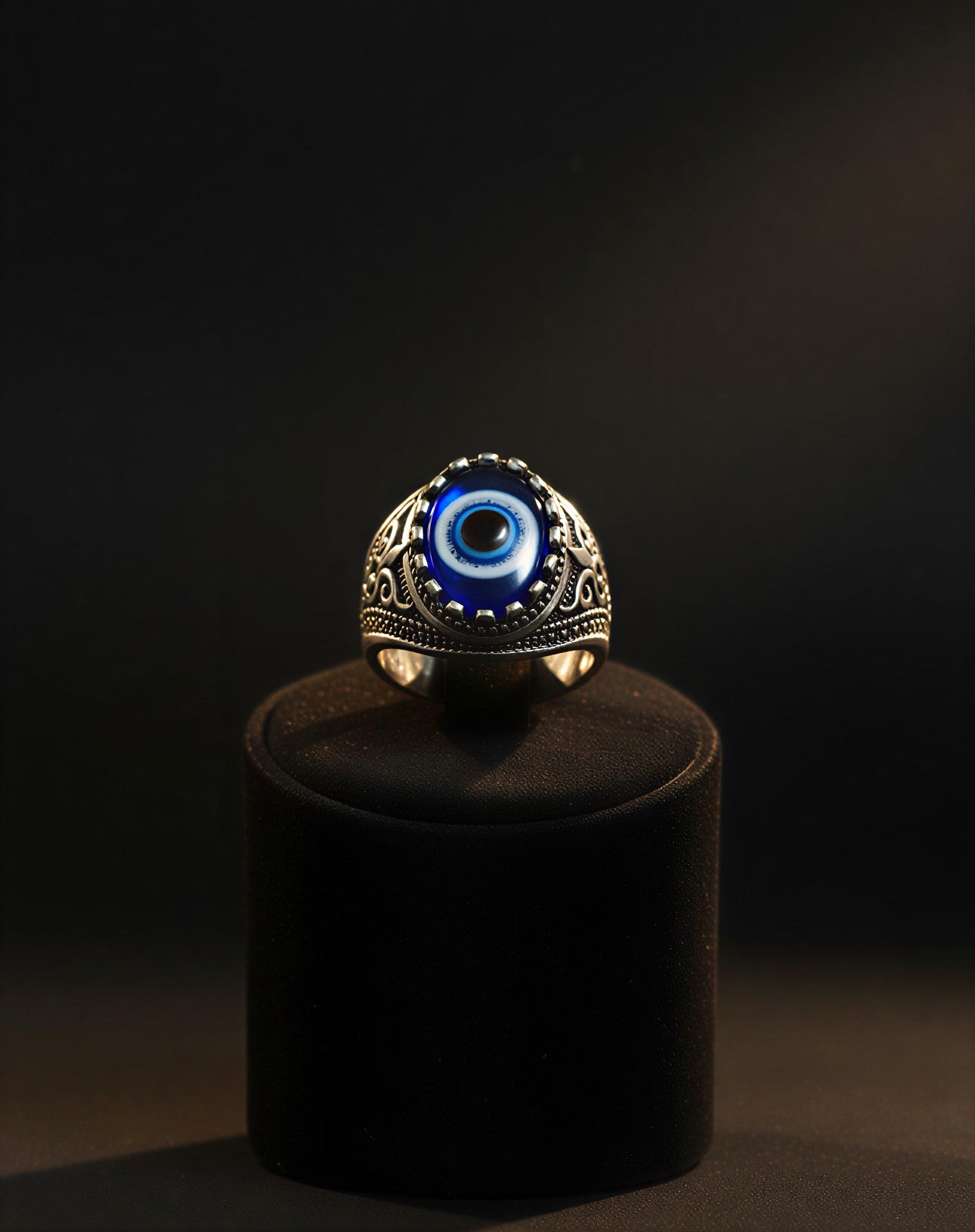 Premium Oxidised Evil Eye Ring for Men & Women | Black & Silver Evil Eye Finger Ring | Adjustable Free Size | Lifetime Colour Warranty - VAYNORA JEWELS