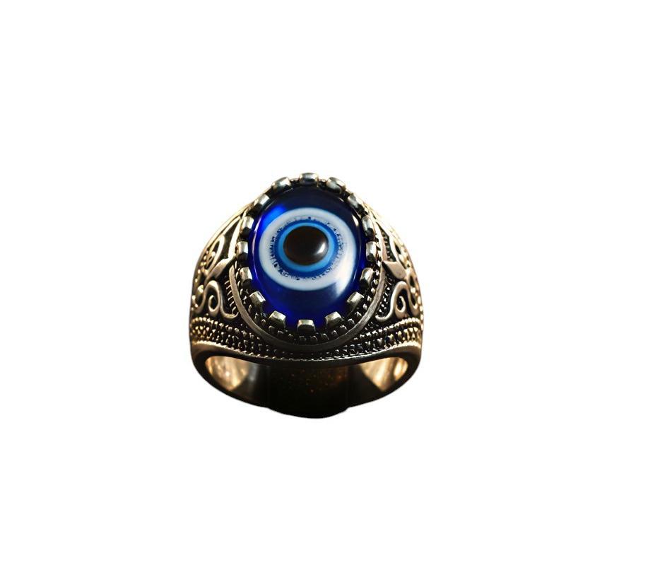 Premium Oxidised Evil Eye Ring for Men & Women | Black & Silver Evil Eye Finger Ring | Adjustable Free Size | Lifetime Colour Warranty - VAYNORA JEWELS