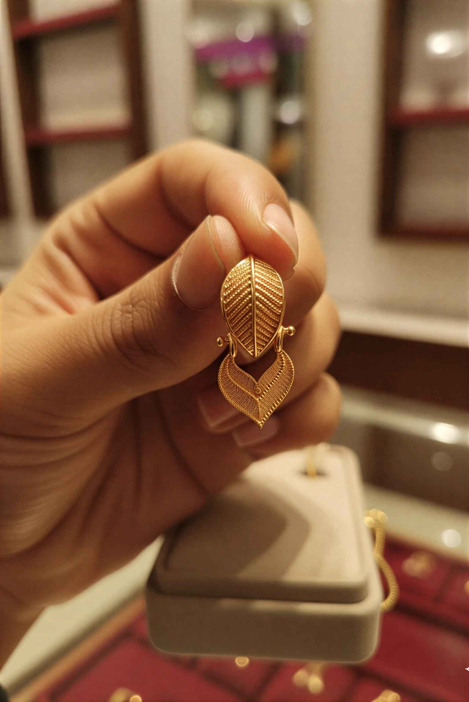 Gold Plated Leaf Drop Earrings – Lightweight Statement Party Wear Jewellery for Women