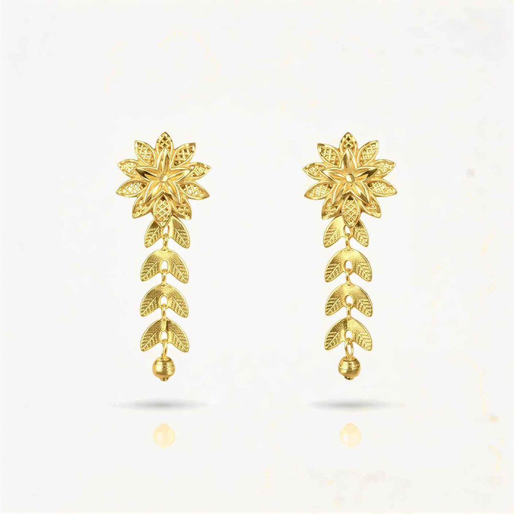 Vaynora Jewels Gold Plated Emerald-Cut Ruby Pendant & Floral Drop Earring Set for Women