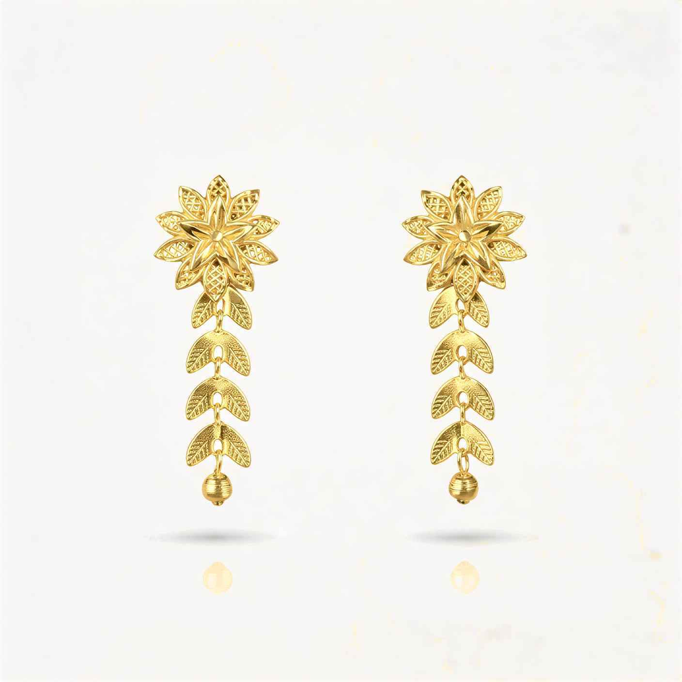 Vaynora Jewels Gold Plated Emerald-Cut Ruby Pendant & Floral Drop Earring Set for Women