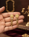 Vaynora Jewels Gold Plated Emerald-Cut Ruby Pendant & Floral Drop Earring Set for Women