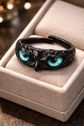 Gothic Green Owl Eye Adjustable Ring for Men & Women | Black Fantasy Statement Band Jewellery