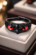 Gothic Red Owl Eye Adjustable Ring for Men & Women | Black Fantasy Statement Band Jewellery