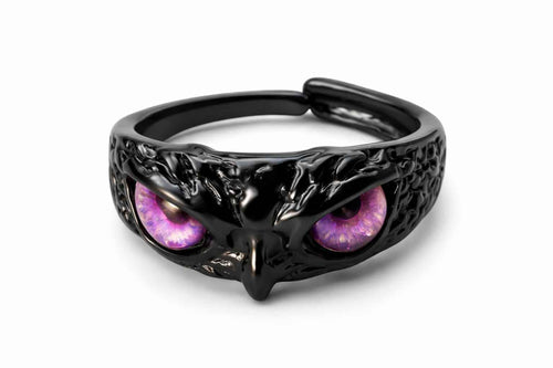 Black Raven Skull Ring with Purple Eyes – Gothic Bird Skull Statement Ring – Dark Fantasy Jewelry for Men & Women