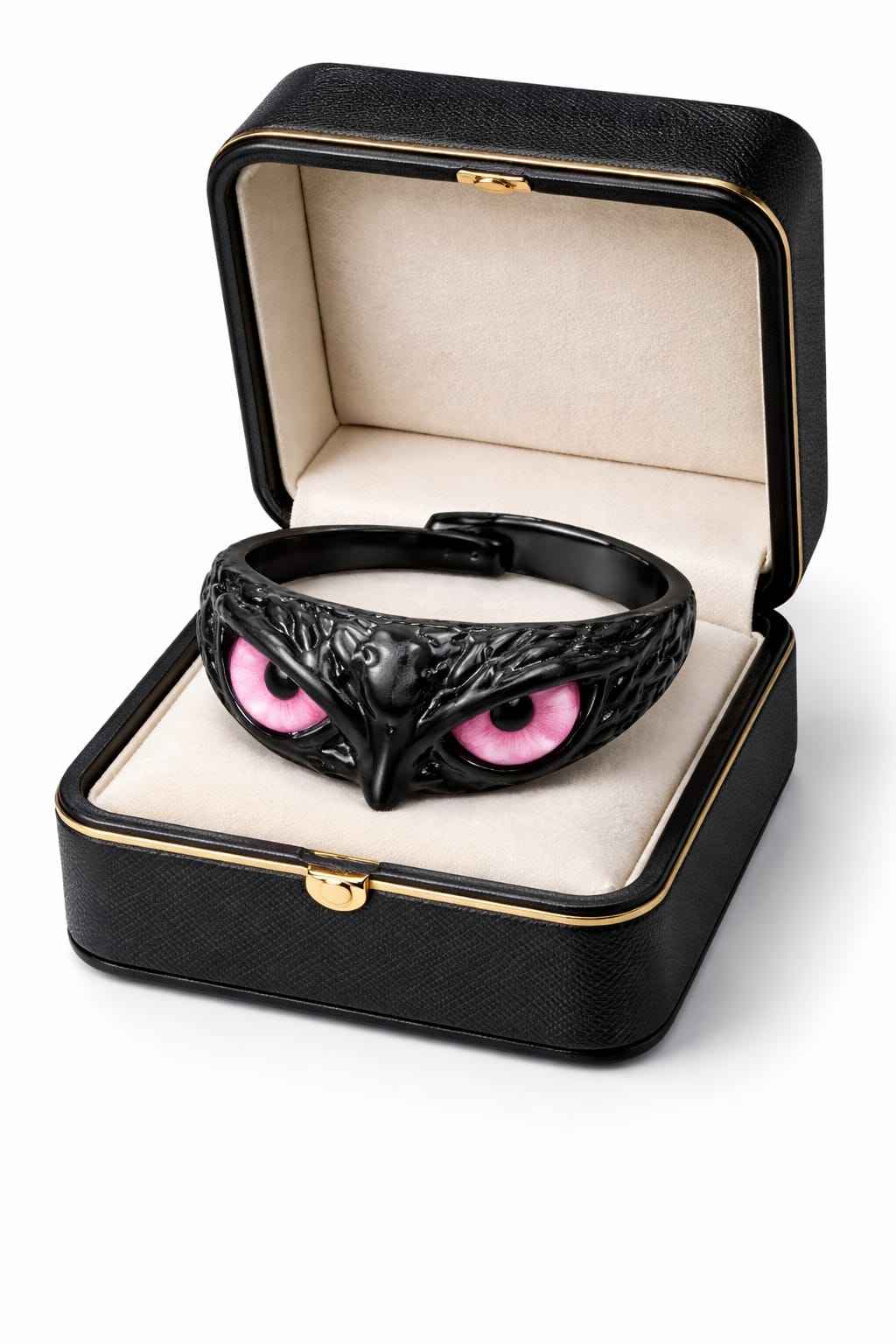 Gothic Owl Eye Black Adjustable Ring for Men & Women | Pink Eye Statement Fantasy Band