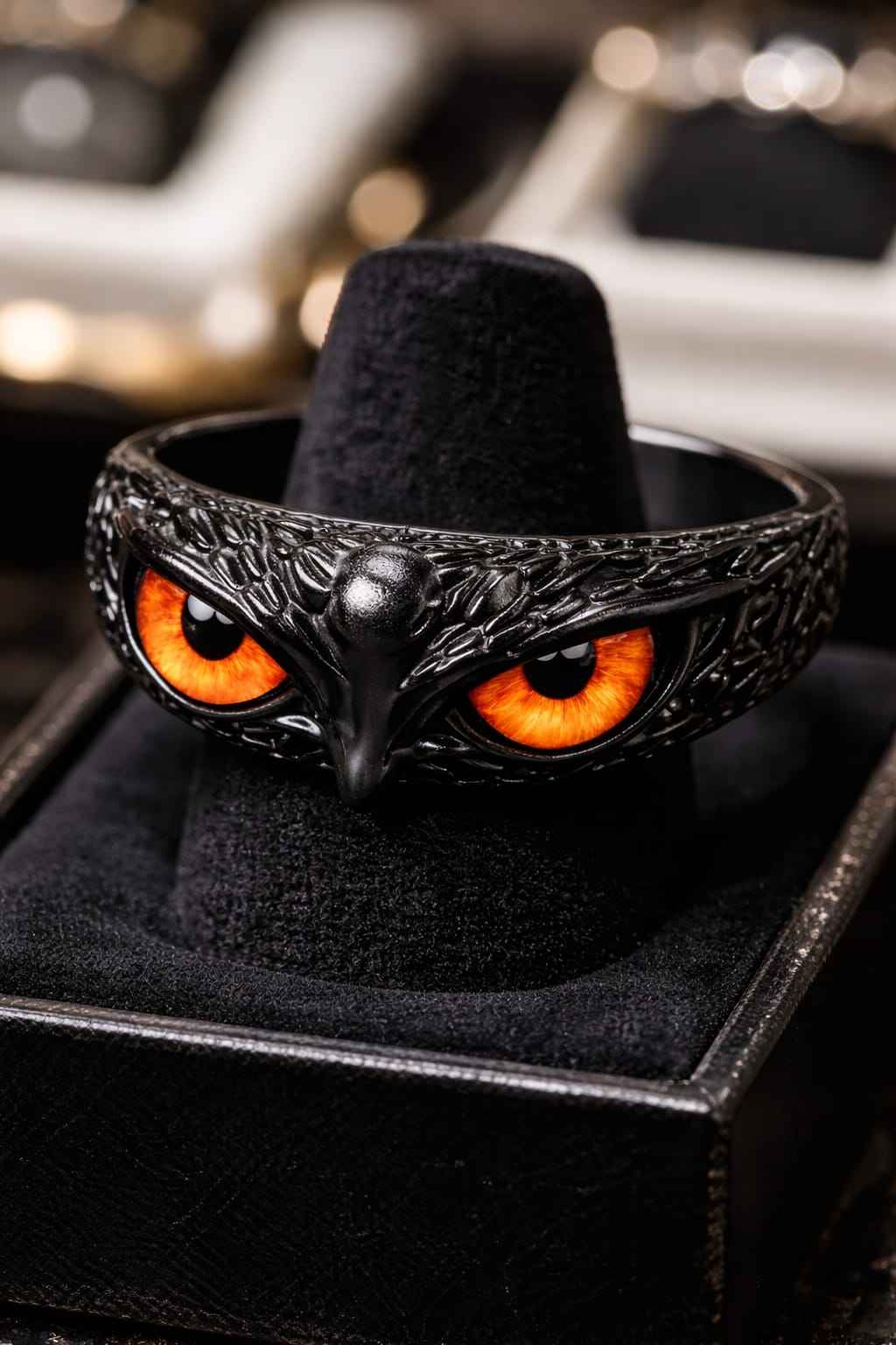 Gothic Dragon Eye Adjustable Ring for Men & Women | Black Statement Fantasy Band Jewellery
