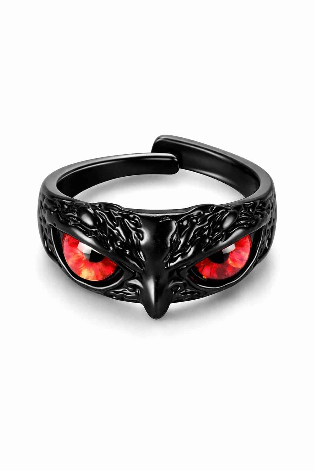 Gothic Red Owl Eye Adjustable Ring for Men & Women | Black Fantasy Statement Band Jewellery