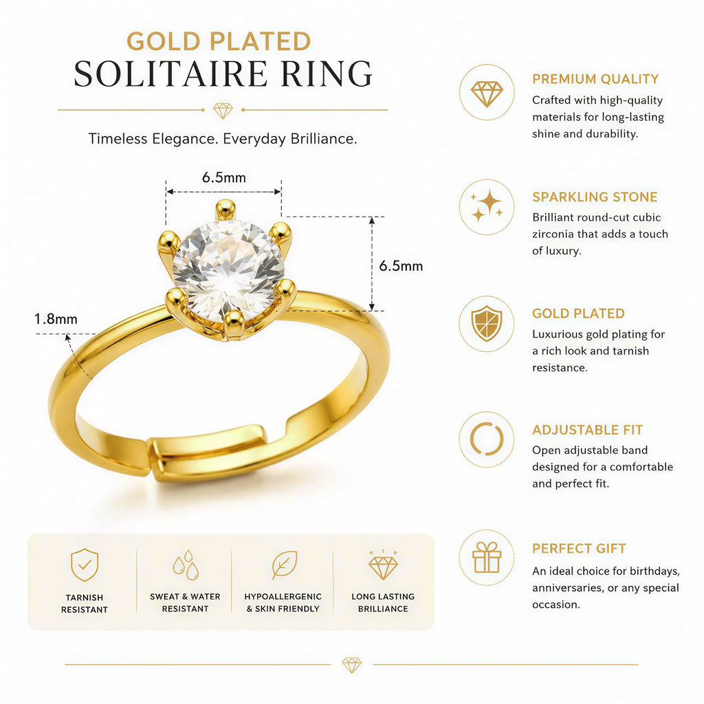 Elegant Gold Plated Finger Ring with CZ Stone