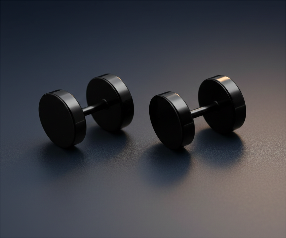 Unisex Black Round Stud Earrings – Stainless Steel Matte Finish | Trendy Minimal Ear Stud for Men & Women