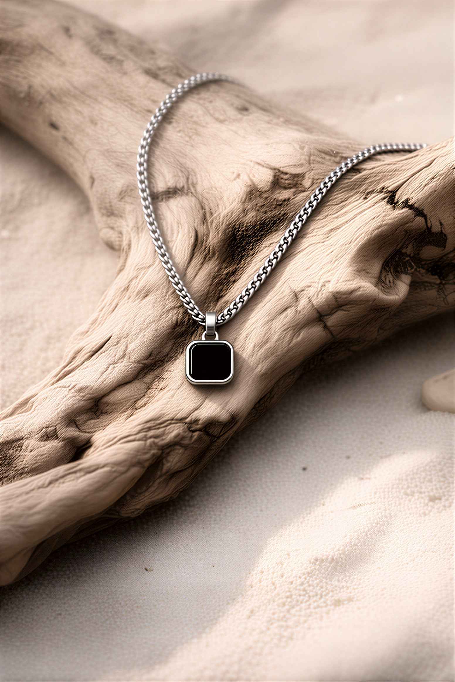 Minimalist Black Square Pendant Necklace – Stainless Steel Chain | Modern Unisex Jewelry