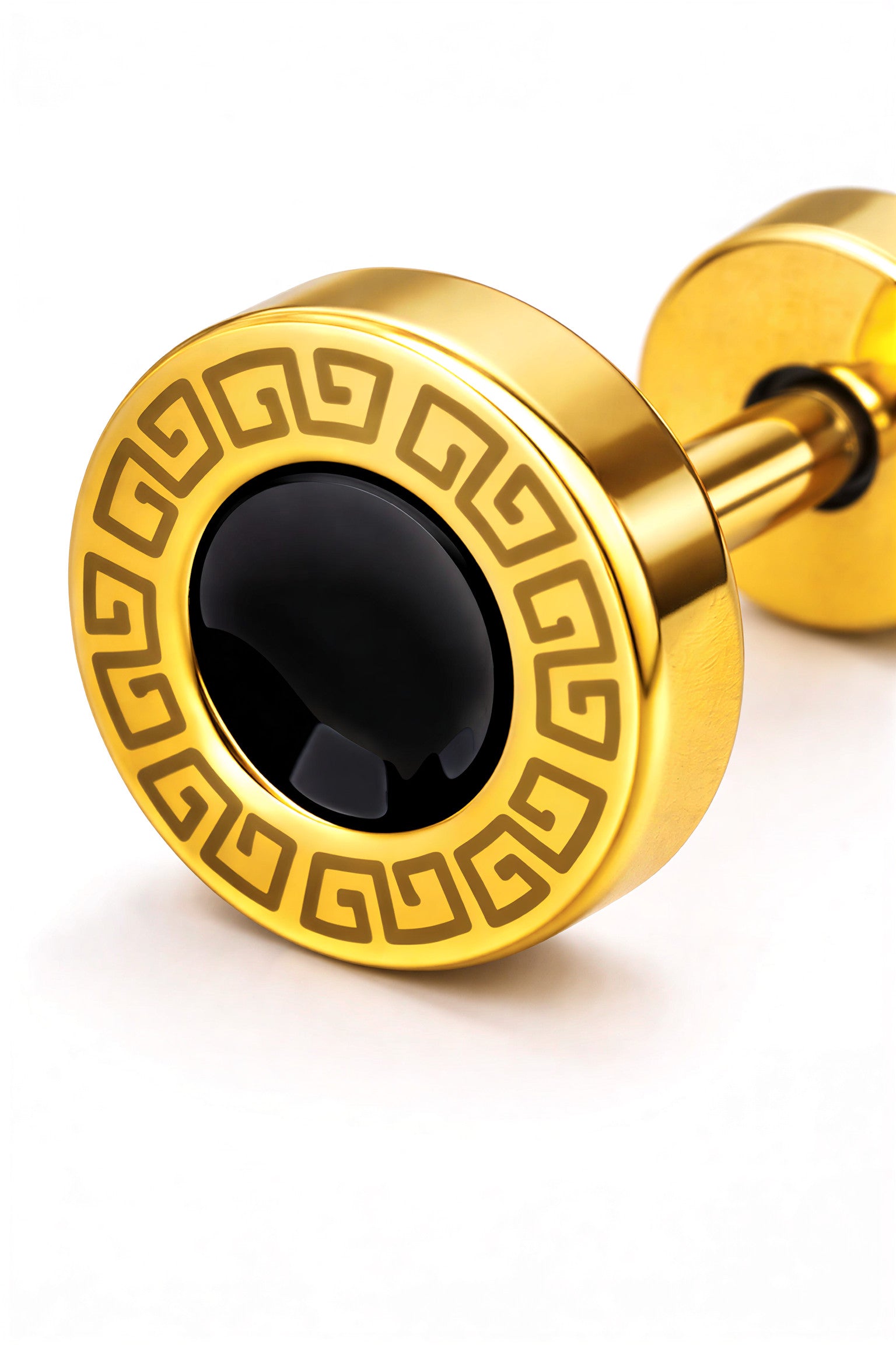 Unisex Gold Plated Black Stone Stud Earrings for Men & Women - VAYNORA JEWELS