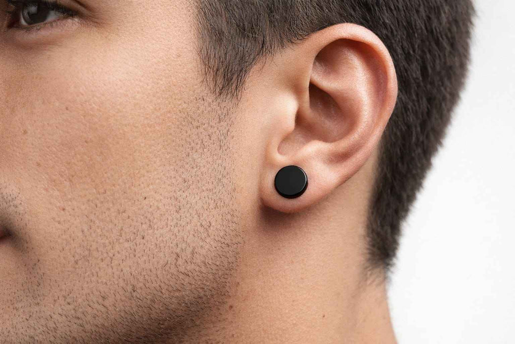 Unisex Black Round Stud Earrings – Stainless Steel Matte Finish | Trendy Minimal Ear Stud for Men & Women
