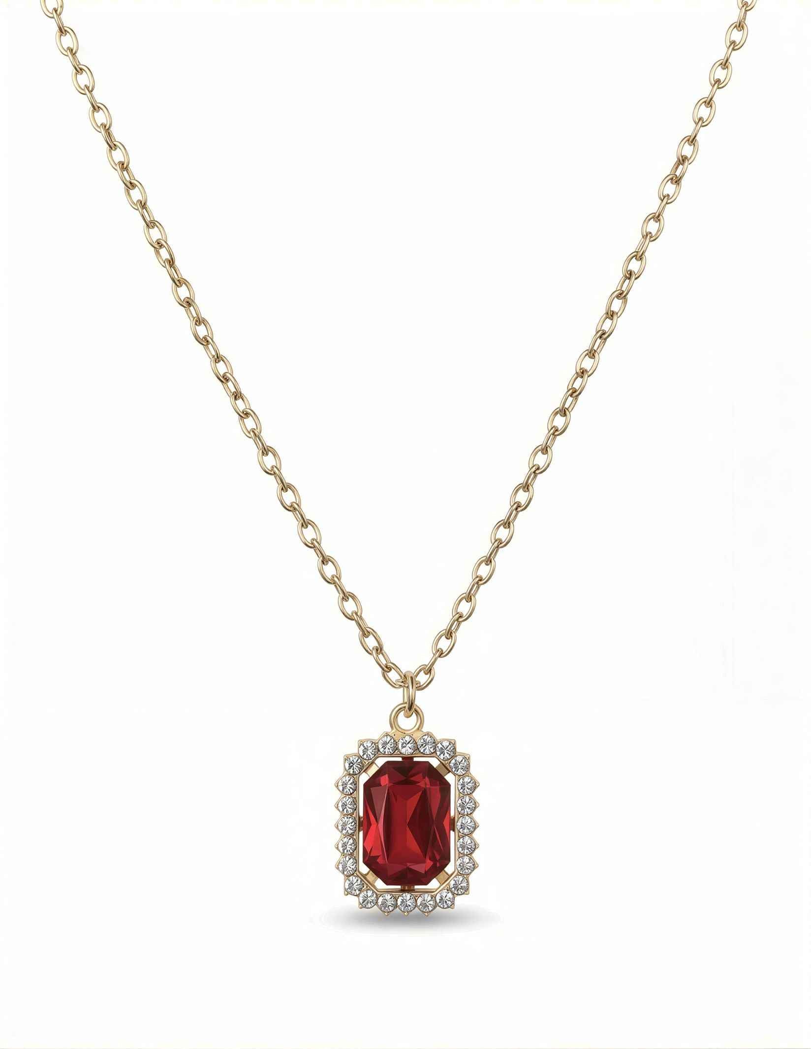 Gold-Plated Emerald Cut Red Ruby & Cubic Zirconia Pendent with Chain for Women & Girls | Traditional Ethnic Jewelry Set | Ideal for Weddings & Festive Wear