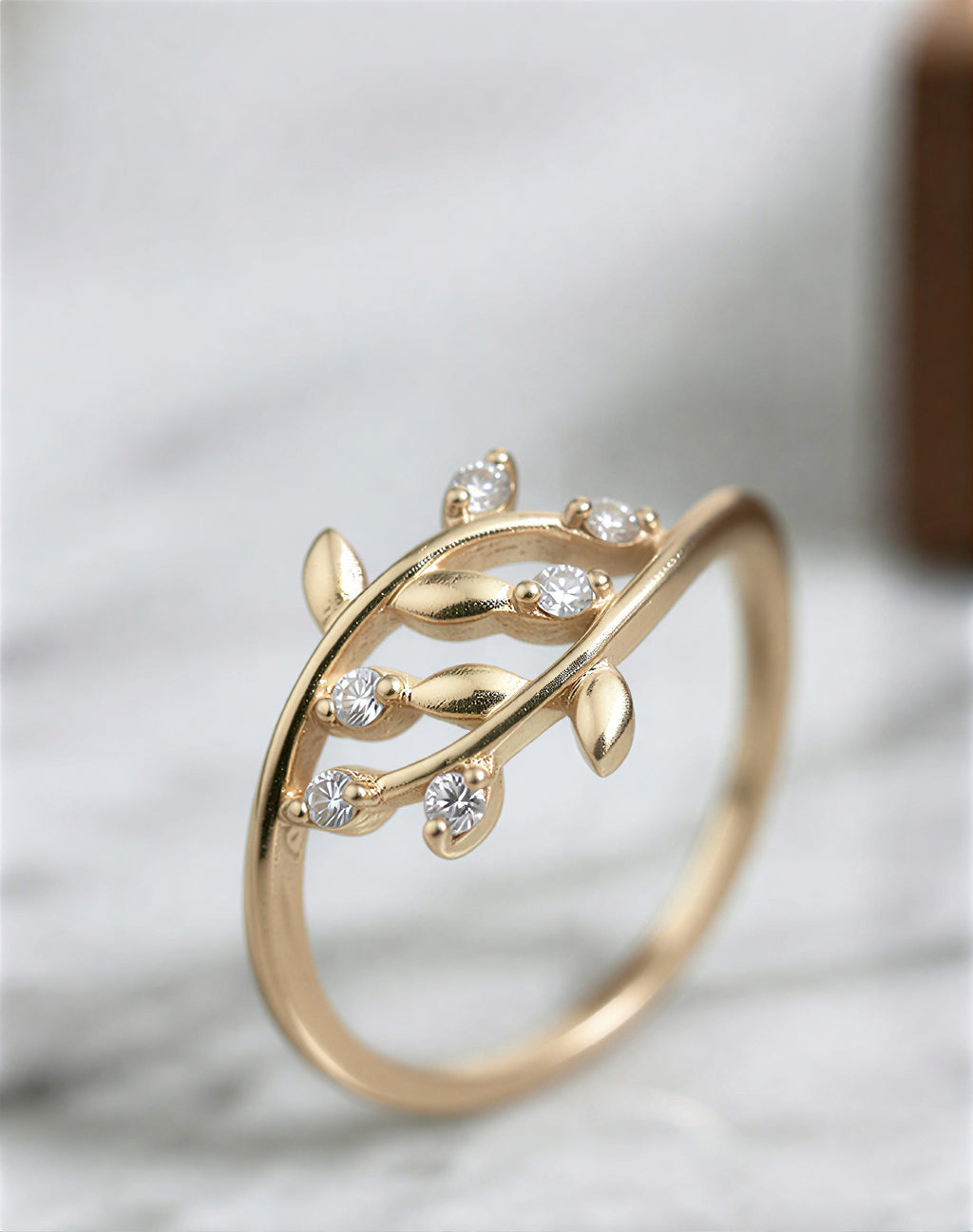Rose Gold Plated Leaf Design Ring for Women | Crystal Studded Adjustable Ring - VAYNORA JEWELS