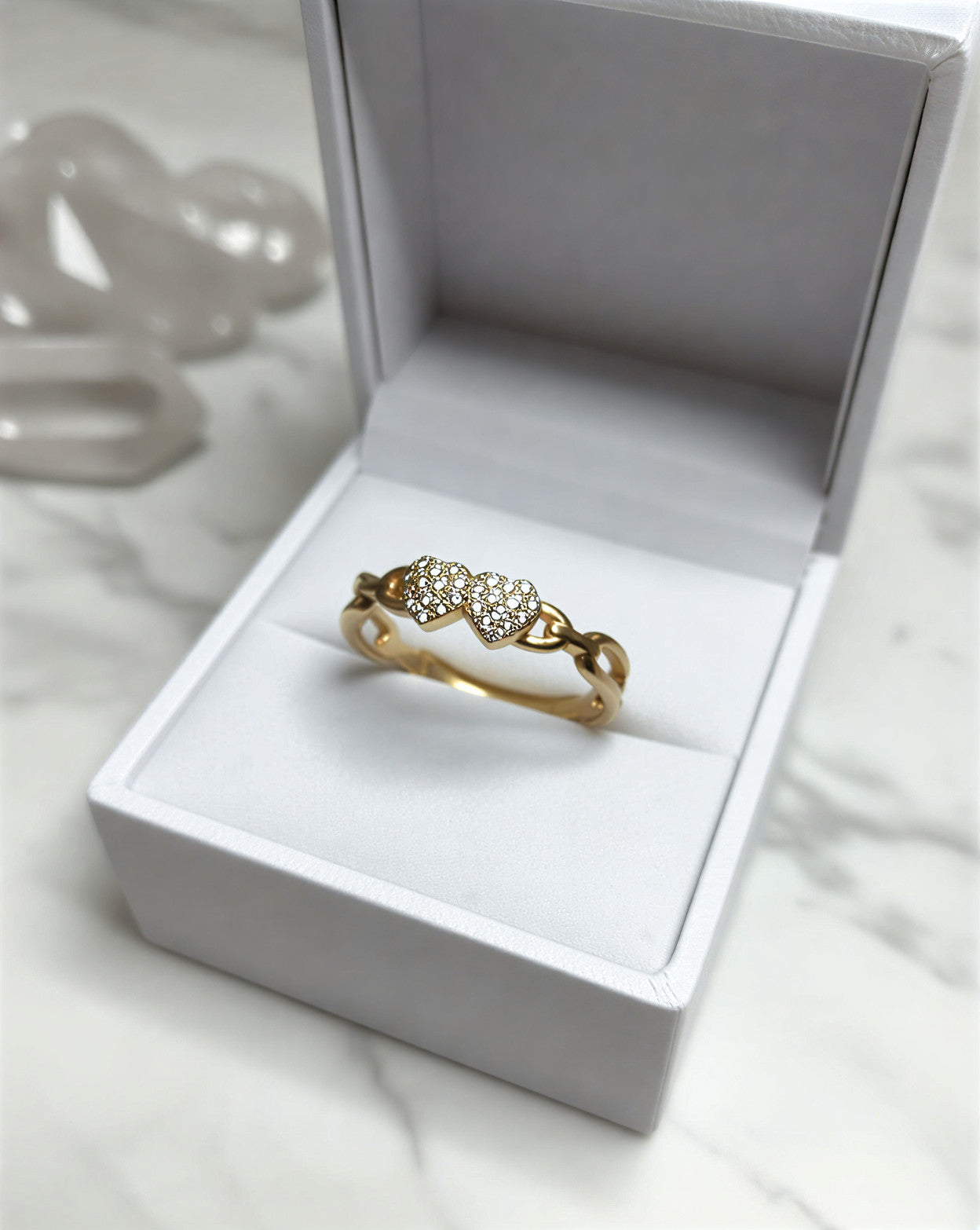 Rose Gold Plated Double Heart Ring for Women | Crystal Heart Finger Ring Stylish - VAYNORA JEWELS