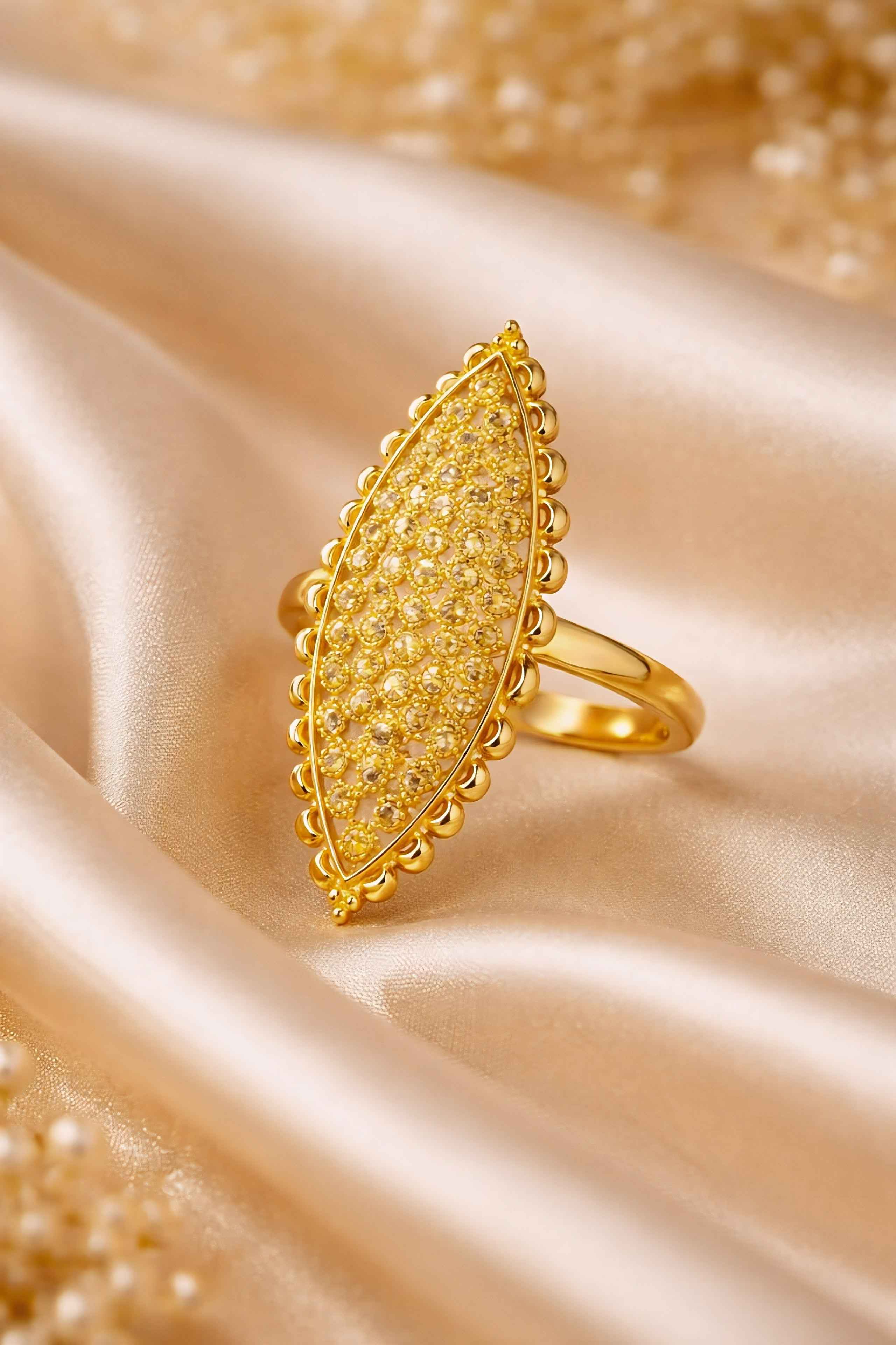 Gold Plated Designer Long Ring for Women – Traditional Ethnic Statement Finger Ring