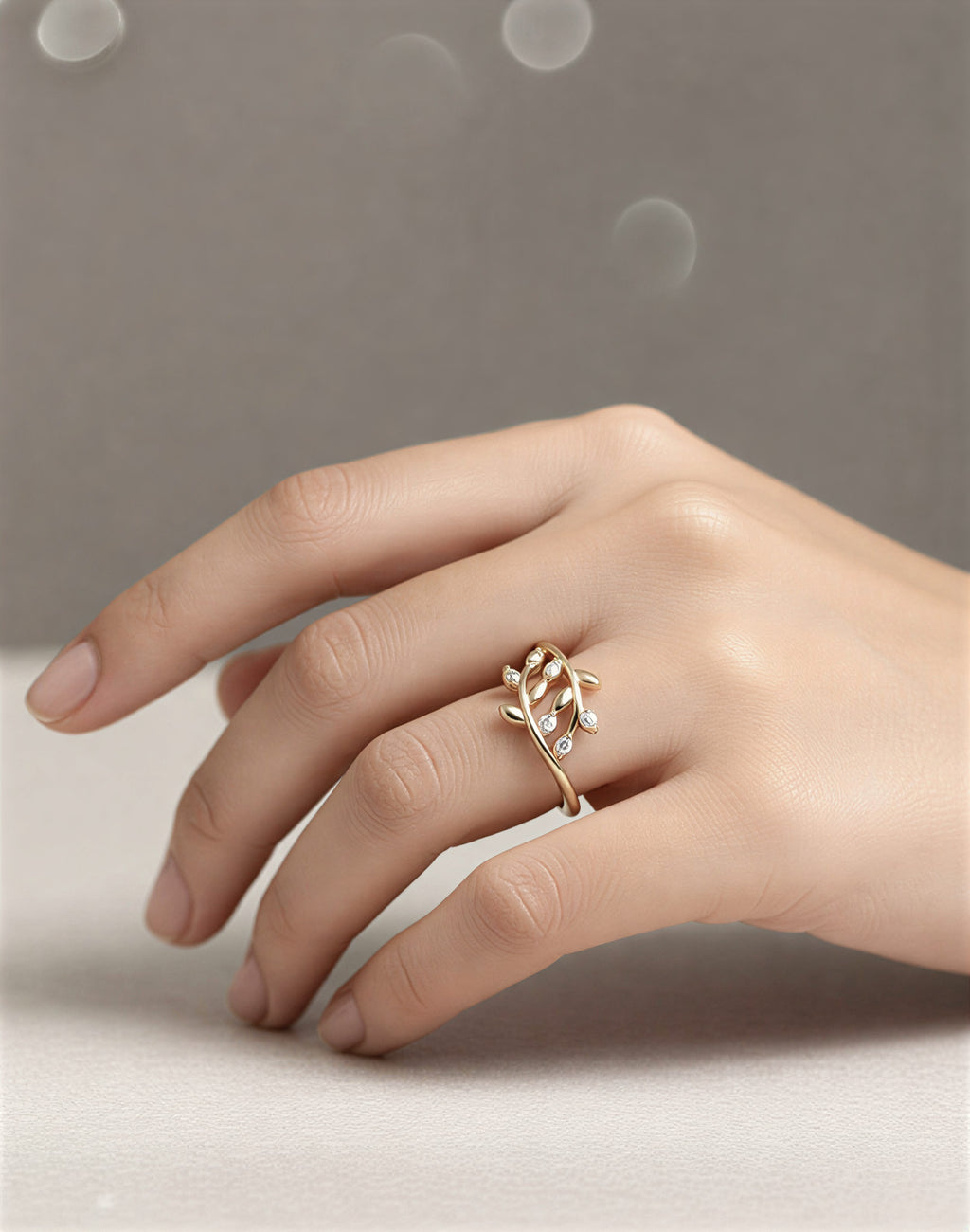 Rose Gold Plated Leaf Design Ring for Women | Crystal Studded Adjustable Ring - VAYNORA JEWELS