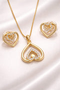 Gold plated double heart pendant set with CZ stones necklace and earrings for women