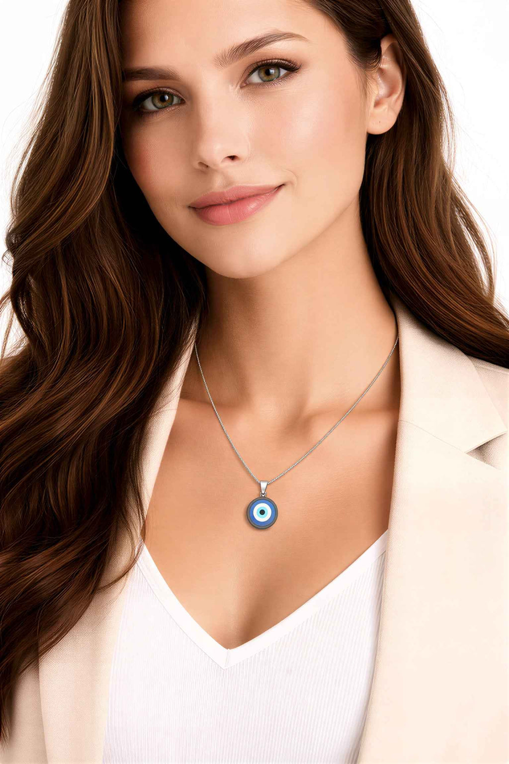 Blue Evil Eye Pendant Necklace for Men & Women – Stainless Steel Nazar Protection Charm Chain