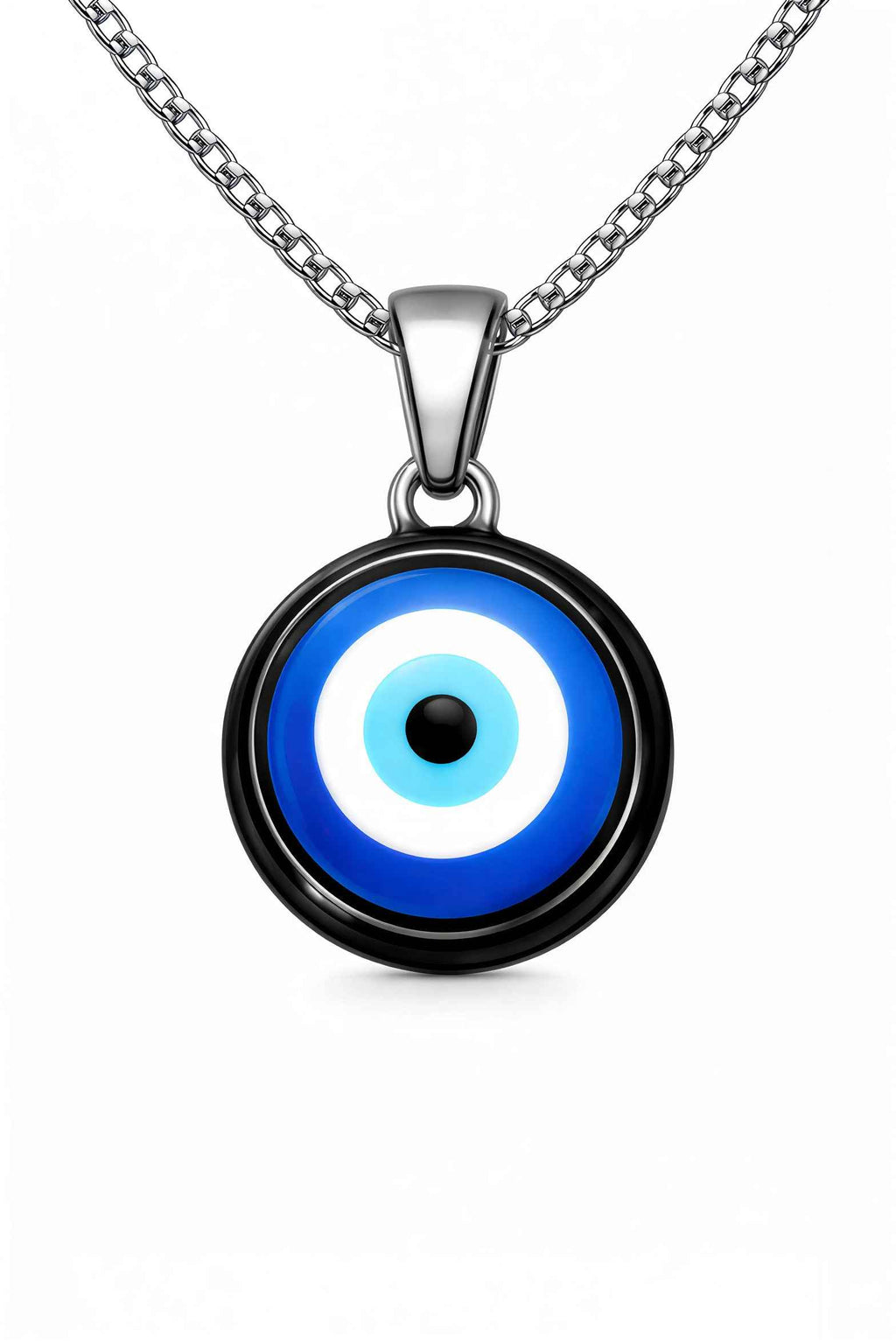 Blue Evil Eye Pendant Necklace for Men & Women – Stainless Steel Nazar Protection Charm Chain