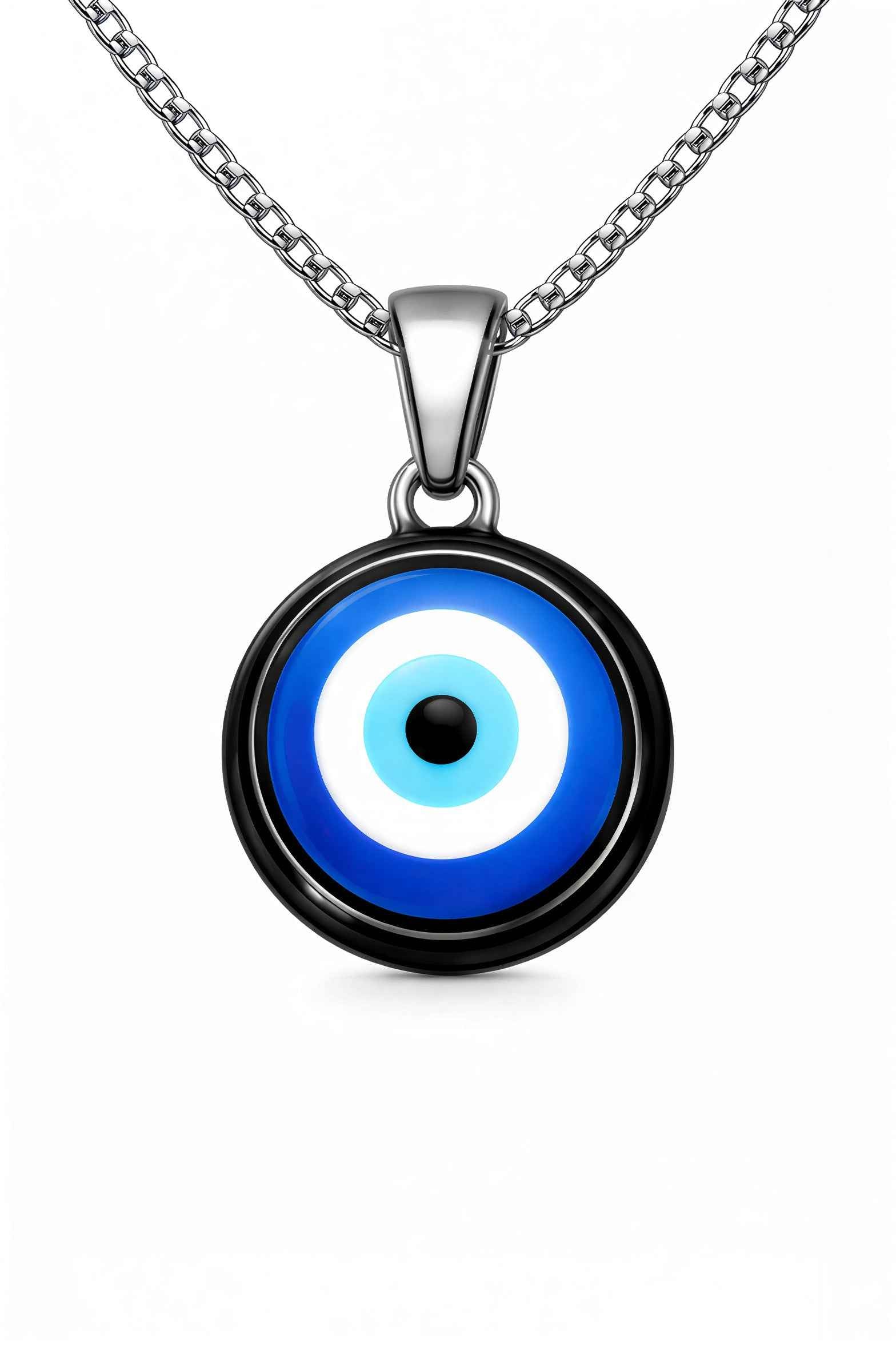 Blue Evil Eye Pendant Necklace for Men & Women – Stainless Steel Nazar Protection Charm Chain