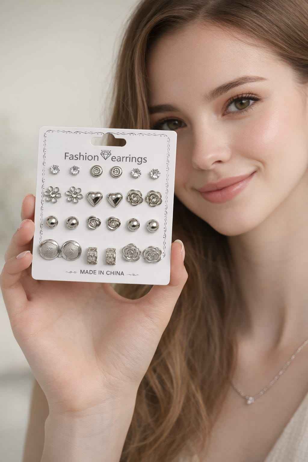 12 Pair Combo Stud Earrings for Women & Girls | Silver Plated Crystal & Heart Design | Daily Wear Fashion Earrings Set | Lightweight Jewellery Pack