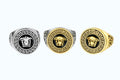 Men’s Gold & Silver Lion Head Ring Combo of 3 | Stainless Steel Statement Rings for Men | Designer Greek Pattern Rings | Trendy Party, Casual & Gift Rings for Boys & Men