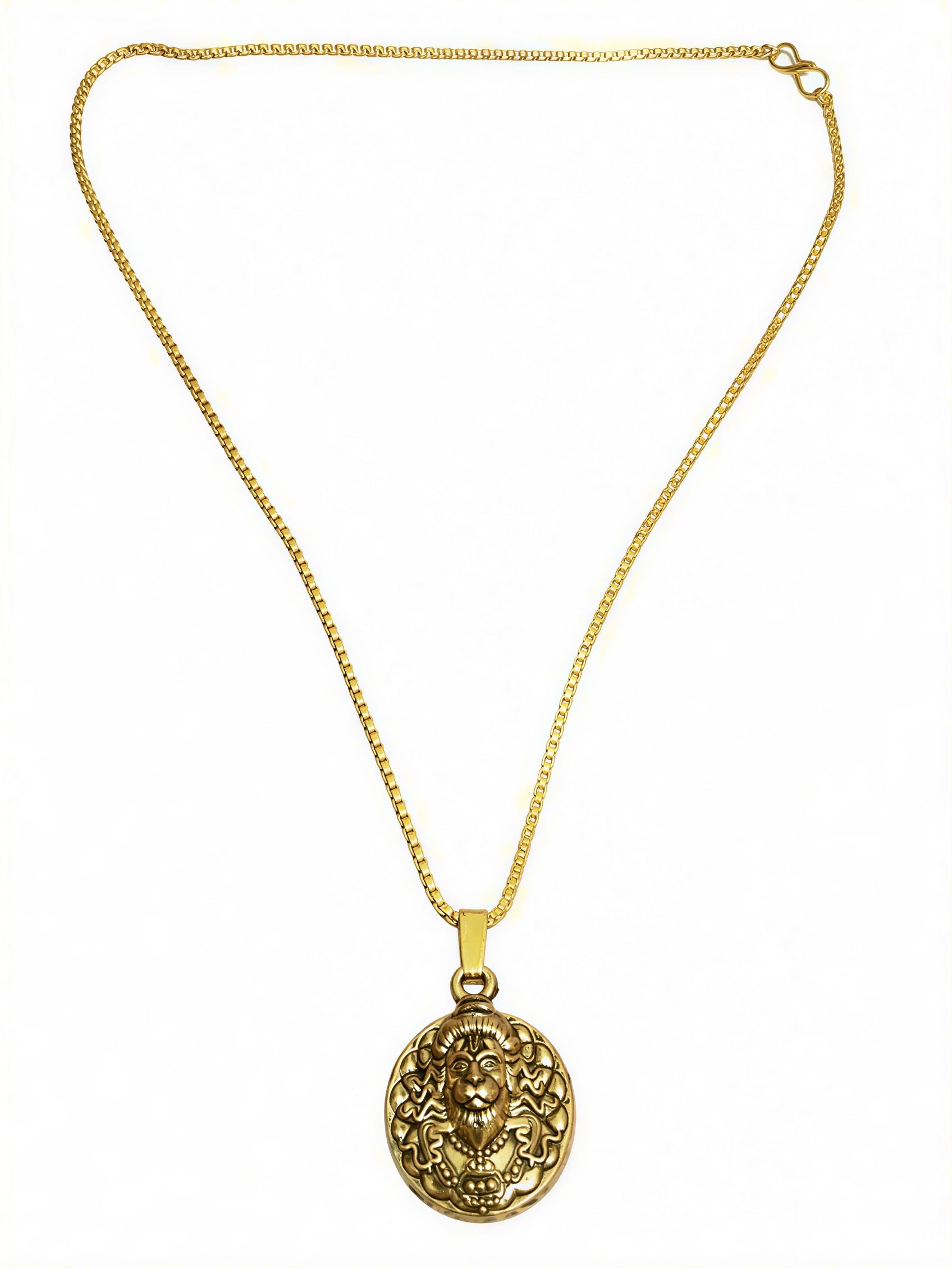 Gold Plated Hanuman Ji Pendant Chain for Men and Women Anti Tarnish Religious Necklace Front View