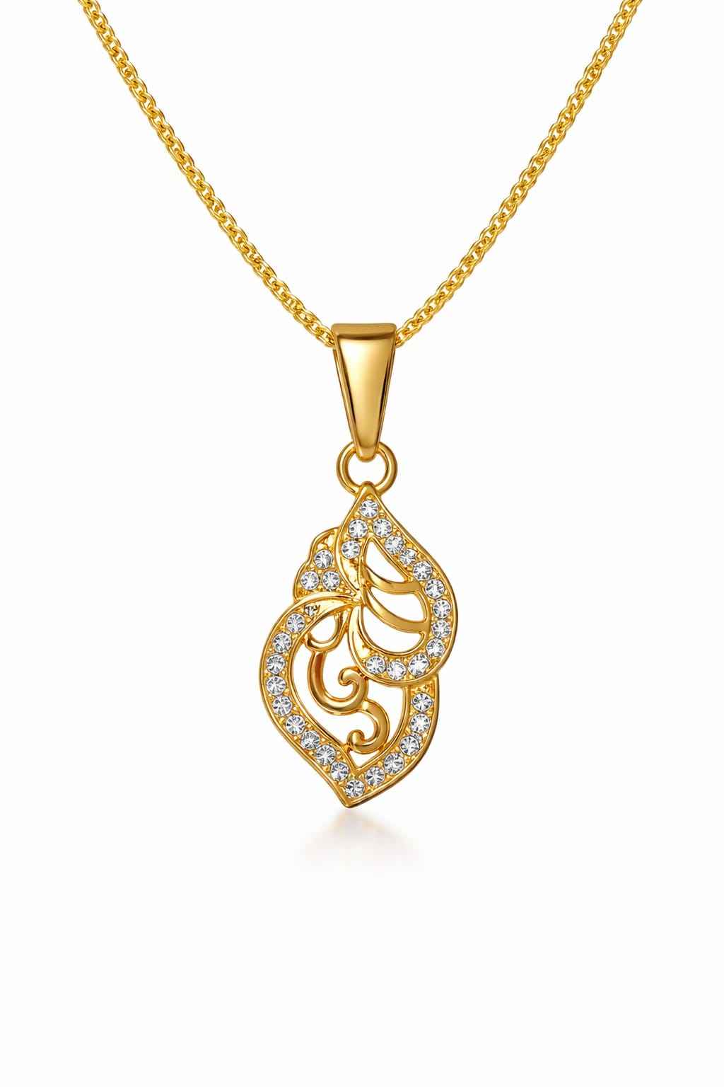 Gold Plated Designer Leaf Pendant Necklace for Women | American Diamond Crystal Pendant Chain | Stylish Daily Wear Jewellery | Party & Wedding Fashion Necklace Gift for Girls & Women