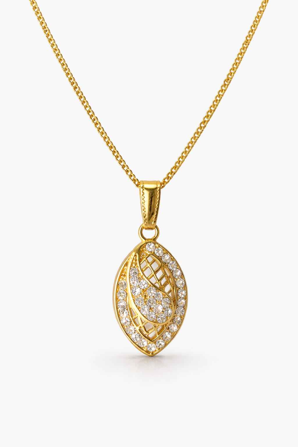 Gold Plated American Diamond Leaf Pendant Necklace for Women | Designer Crystal Pendant Chain | Stylish Daily Wear & Party Wear Jewellery Gift for Girls & Women
