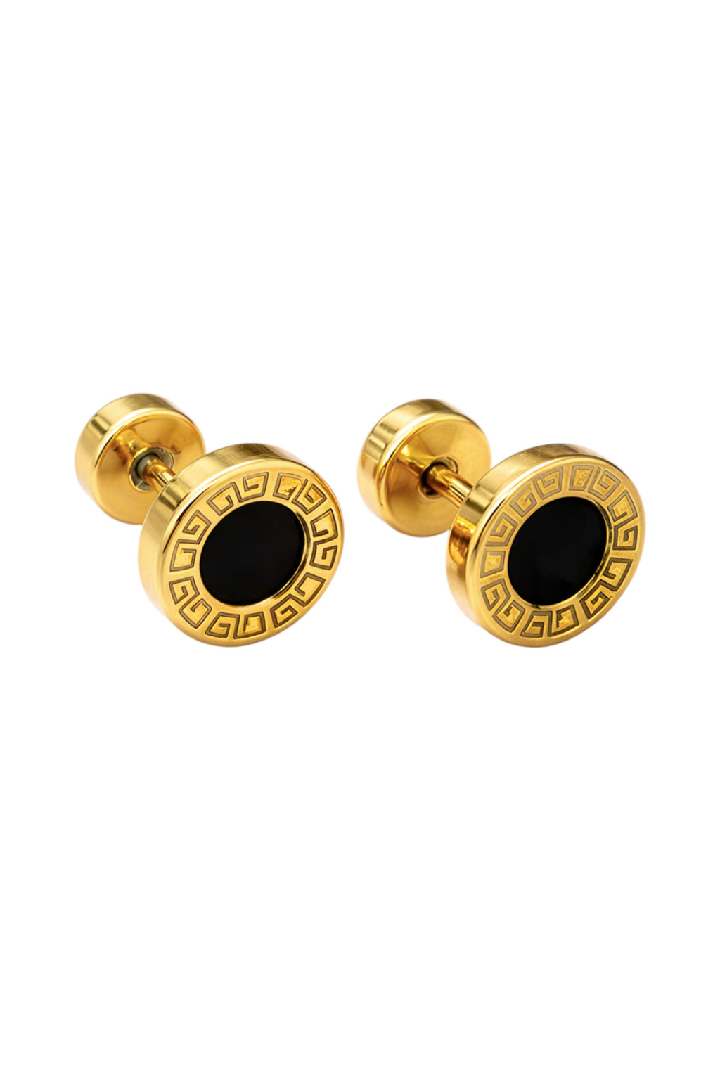 Unisex Gold Plated Black Stone Stud Earrings for Men & Women - VAYNORA JEWELS