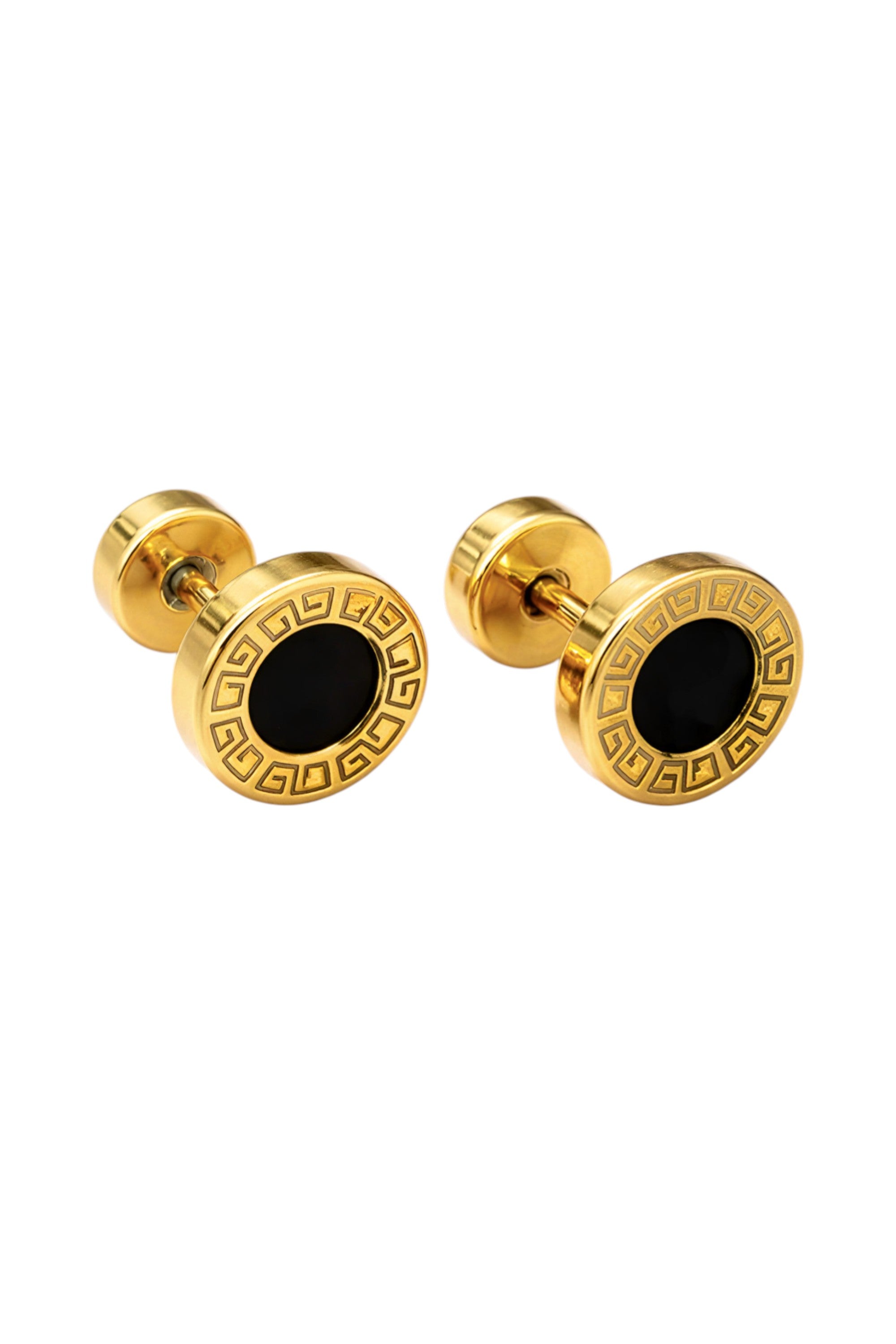 Unisex Gold Plated Black Stone Stud Earrings for Men & Women - VAYNORA JEWELS