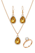 Champagne Gold Teardrop Crystal Jewelry Set – Gold Necklace, Earrings & Statement Ring