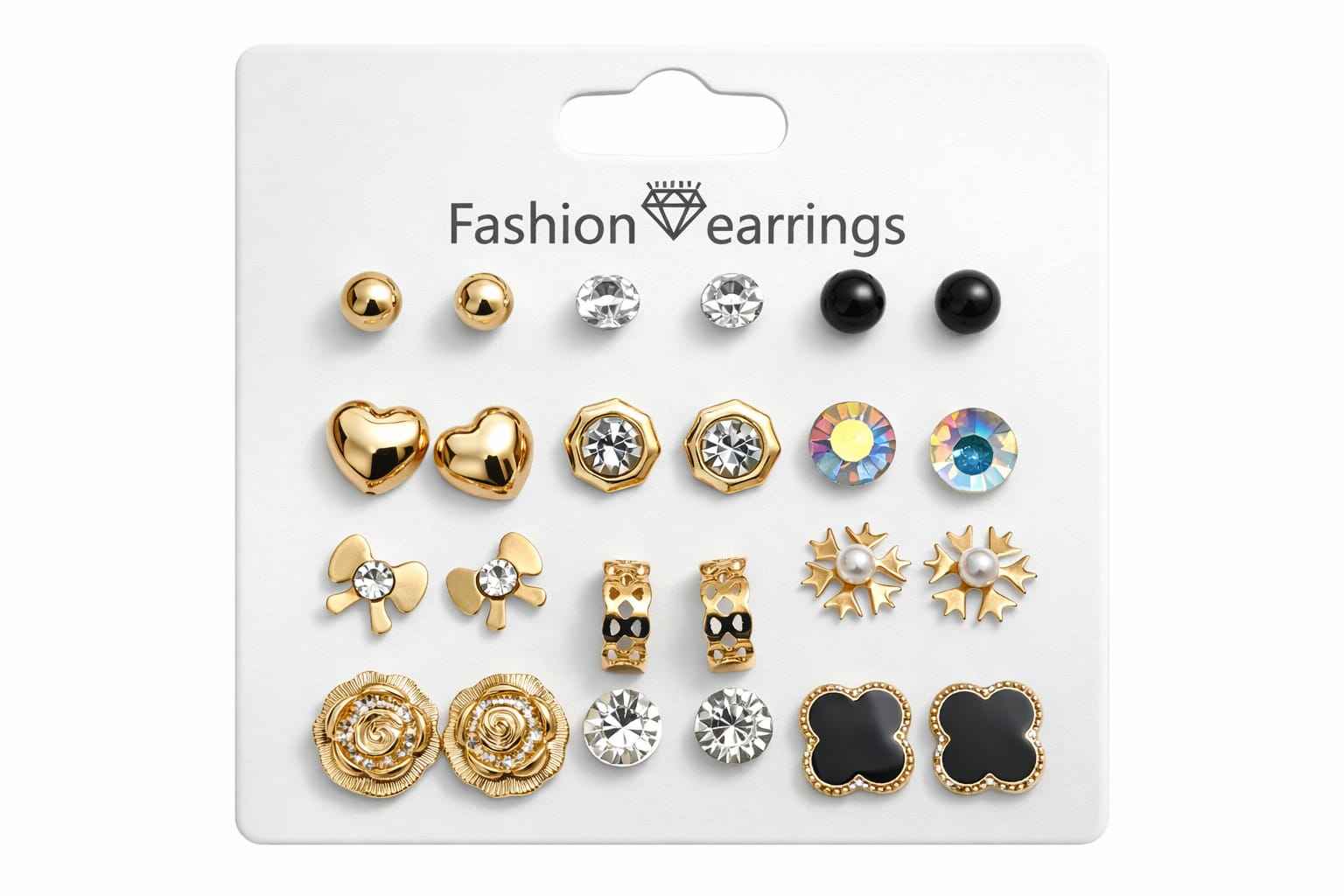12 Pairs Gold Plated Stud Earrings Combo Set for Women – Trendy Daily Wear Fashion Jewellery Collection