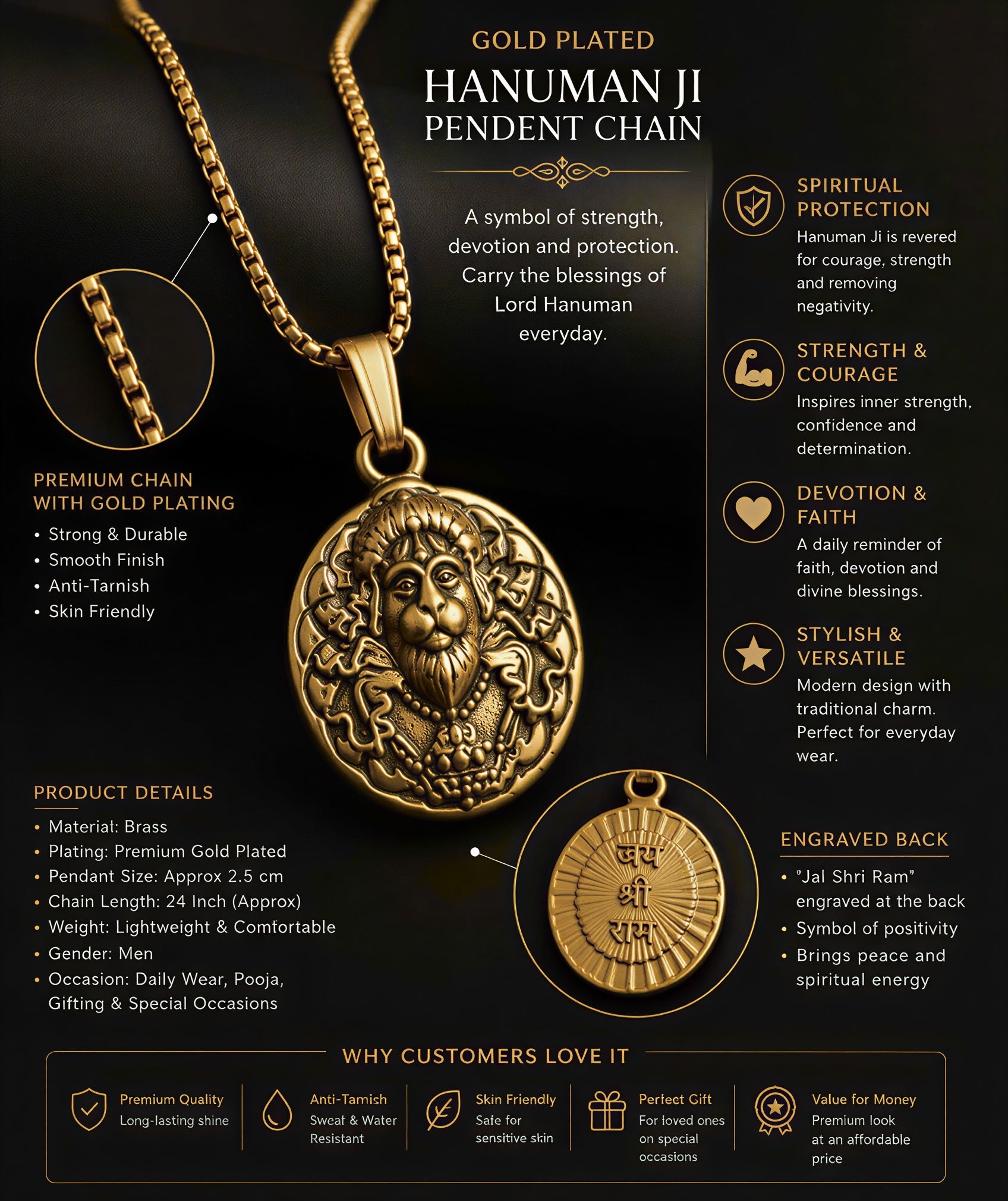 Premium Hanuman Ji Pendant Chain Lifestyle Banner for Men and Women Spiritual Fashion Jewellery
